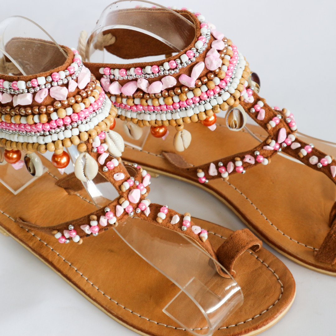 Pink clearance beaded sandals